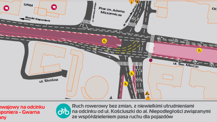 Mapka przedstawiająca zmiany na ulicy Święty Marcin