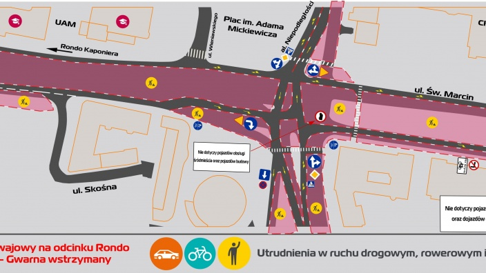 Infografika z mapką obrazującą zmiany w organizacji ruchu