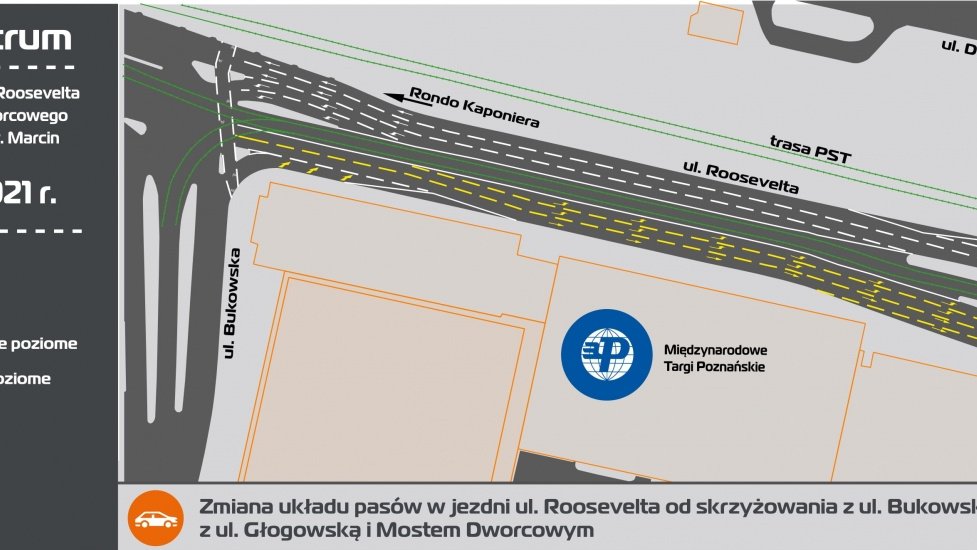 Infografika z mapką obrazującą zmiany w organizacji ruchu