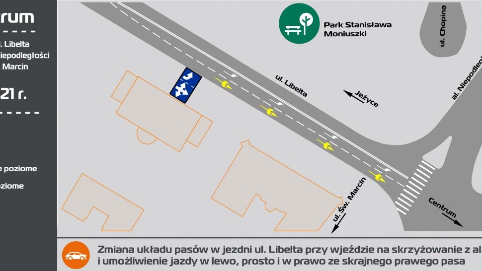 Infografika z mapką obrazującą zmiany w organizacji ruchu