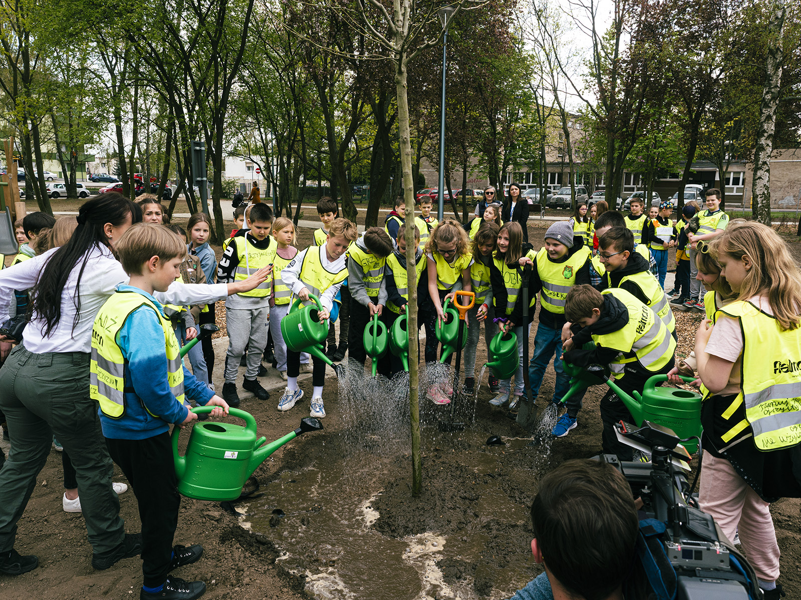 Galeria zdjęć przedstawia dzieci podczas ekowarsztatów na terenie zieleńca. - grafika artykułu