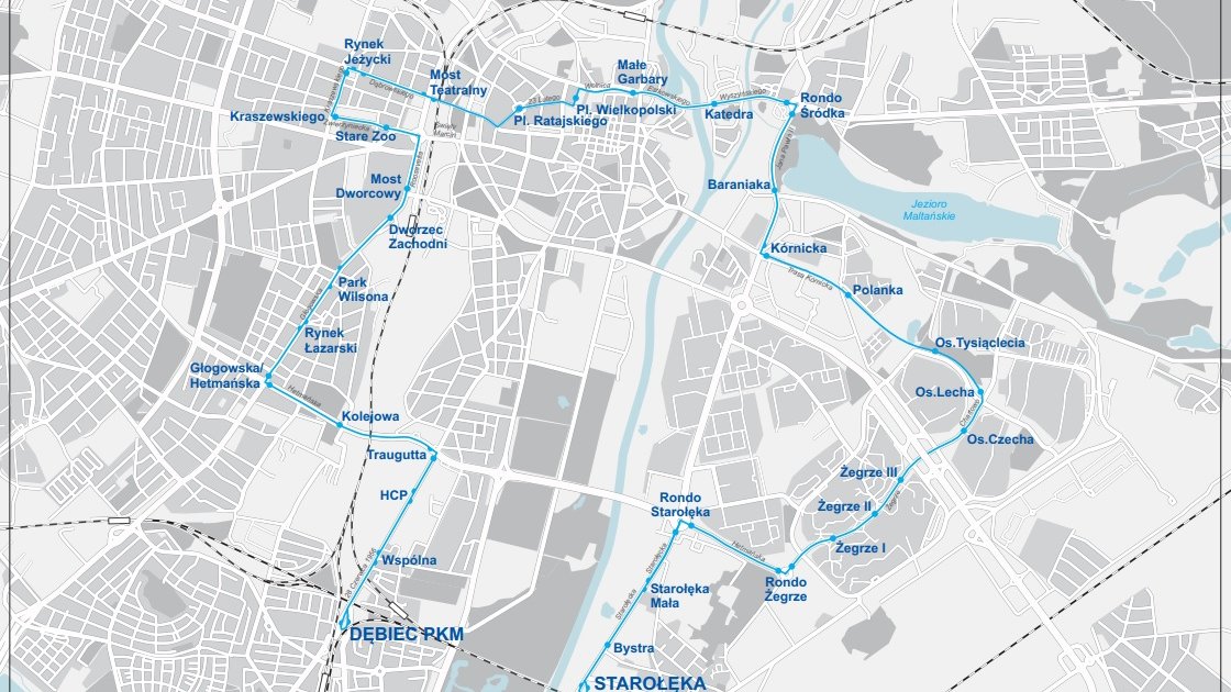 Mapa pokazująca jak pojedzie linia 92.