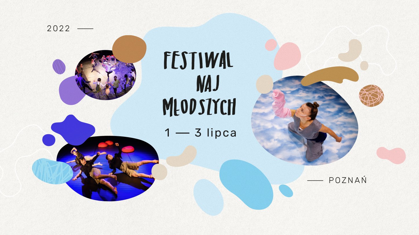 Plakat festiwalu: w plamach koloru zdjęcia z poprzedniej edycji, w środku najważniejsze informacje o wydarzeniu