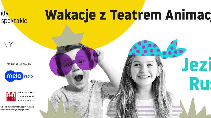 Plakat: dwa czarno-białe zdjęcia dzieci, obok kolorowe plamy i najważniejsze informacje o wydarzeniu