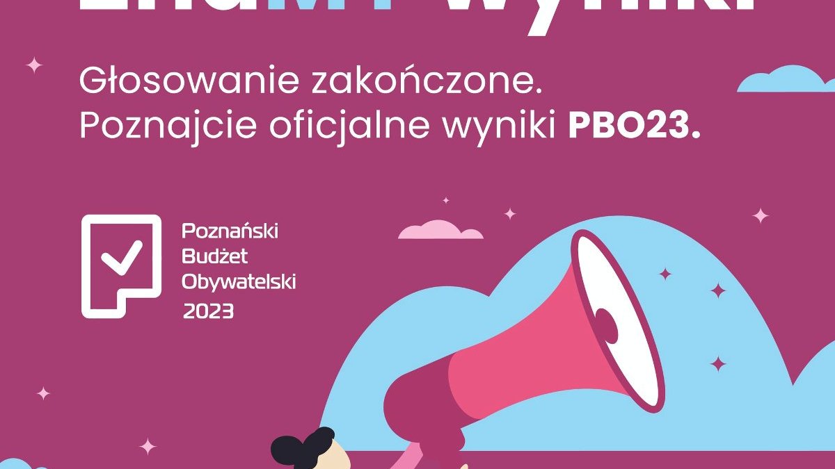 Różowy plakat z białymi napisami z informacjami oraz rysunkami graficznymi