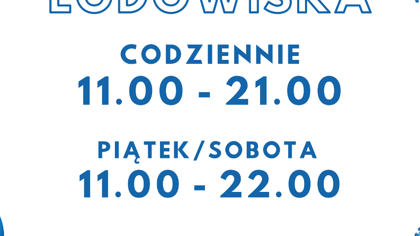 Grafika przedstawia informacje dotyczące godzin otwarcia lodowiska na pl. Wolności.