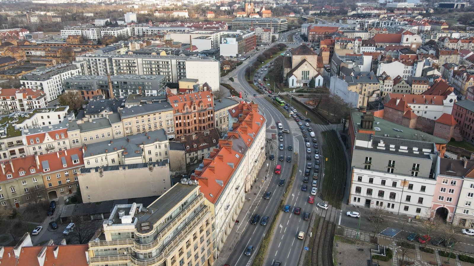 Widok z lotu ptaka na ul. Solną, Wolnica, Małe Garbary i Estkowskiego