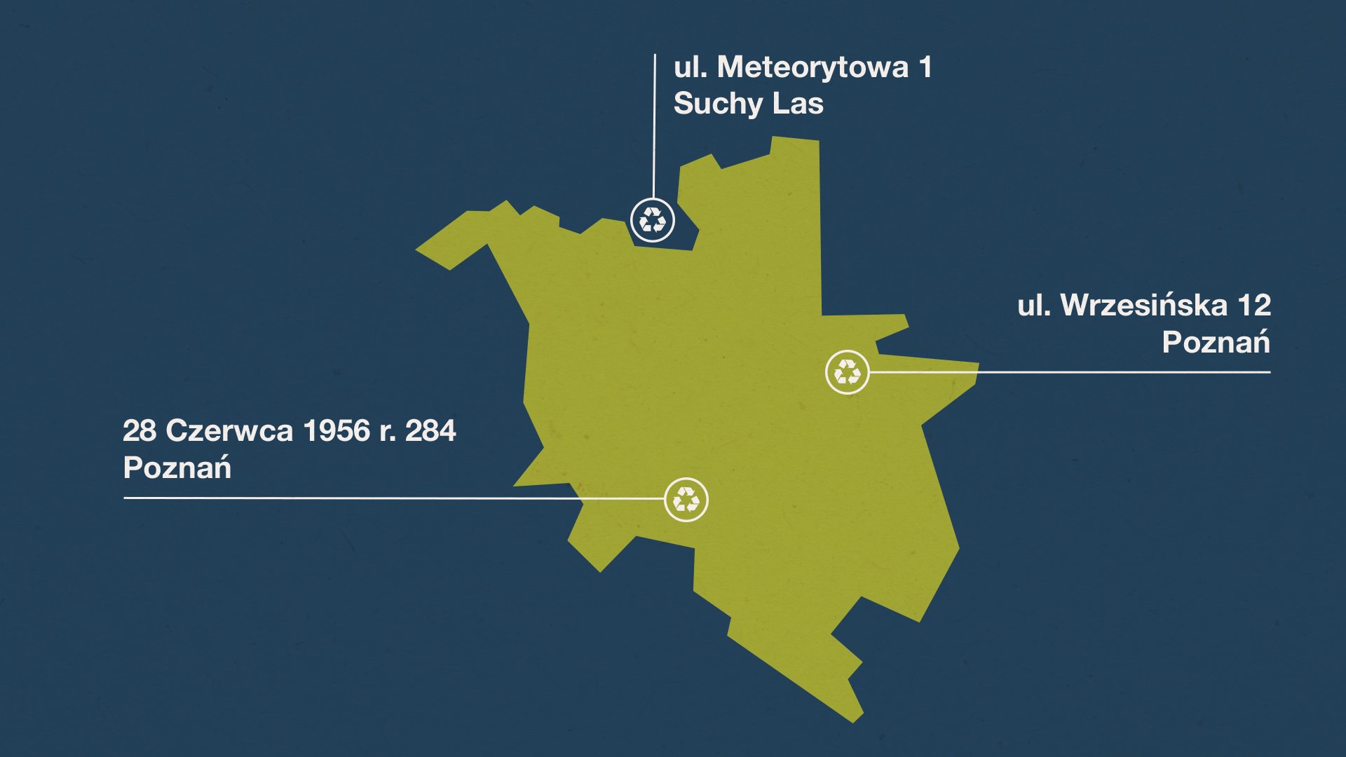 Na mapie Poznania zaznaczone są lokalizacje gratowisk