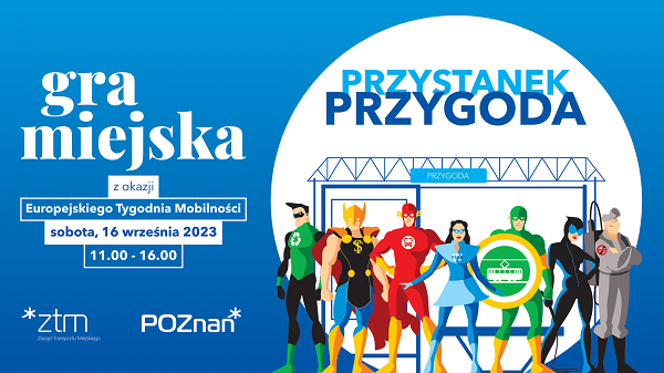 Grafika z postaciami z komiksów oraz datą i miejscem gry miejskiej - grafika artykułu