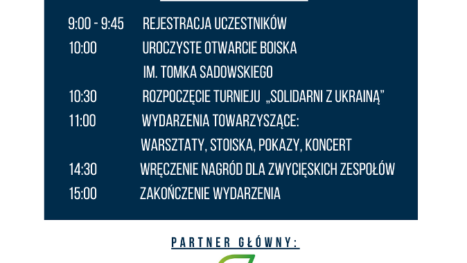 Plakat z programem wydarzeń związanych z otwarciem boiska im. Tomasza Sadowskiego.