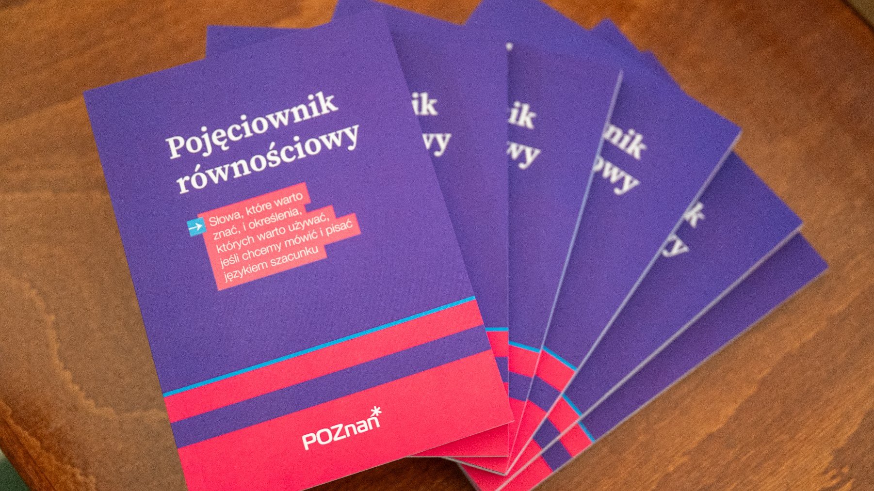 NA zdjęciu pojęciowniki leżące obok siebie na blacie w sali sesyjnej