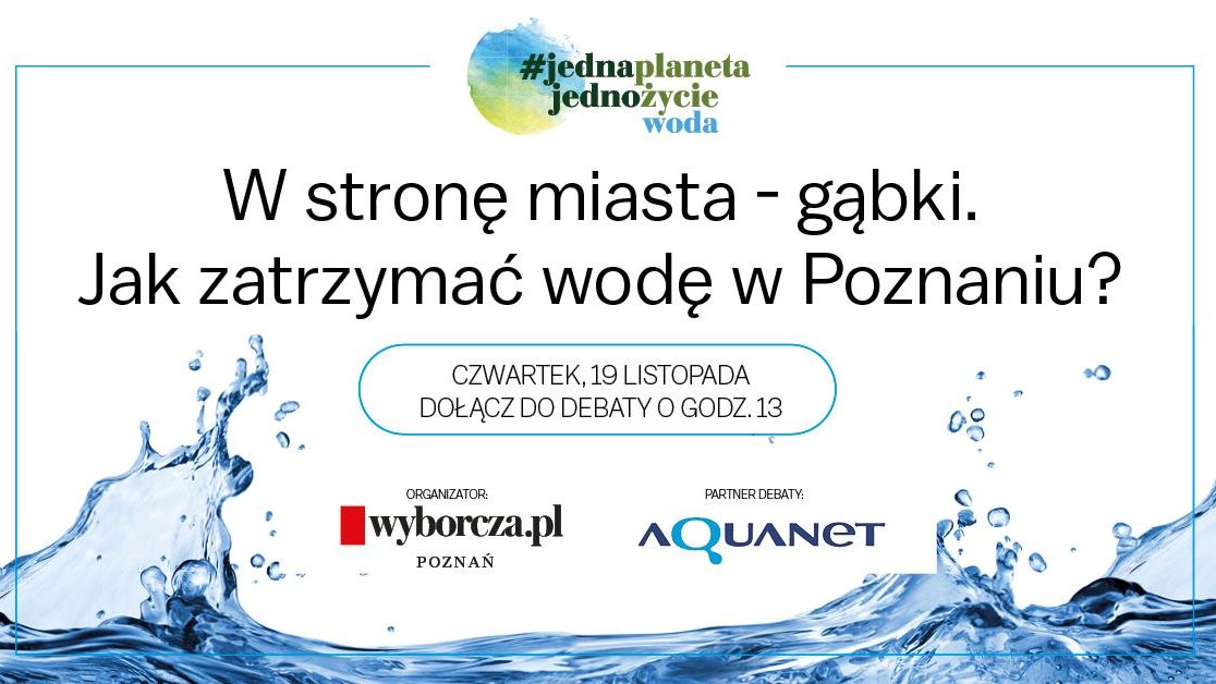 Plakat akcji - widnieje na nim nazwa debaty, organizatorzy oraz rysunek wody.