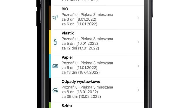 Zrzut ekranu, pokazany harmonogram odbioru śmieci.