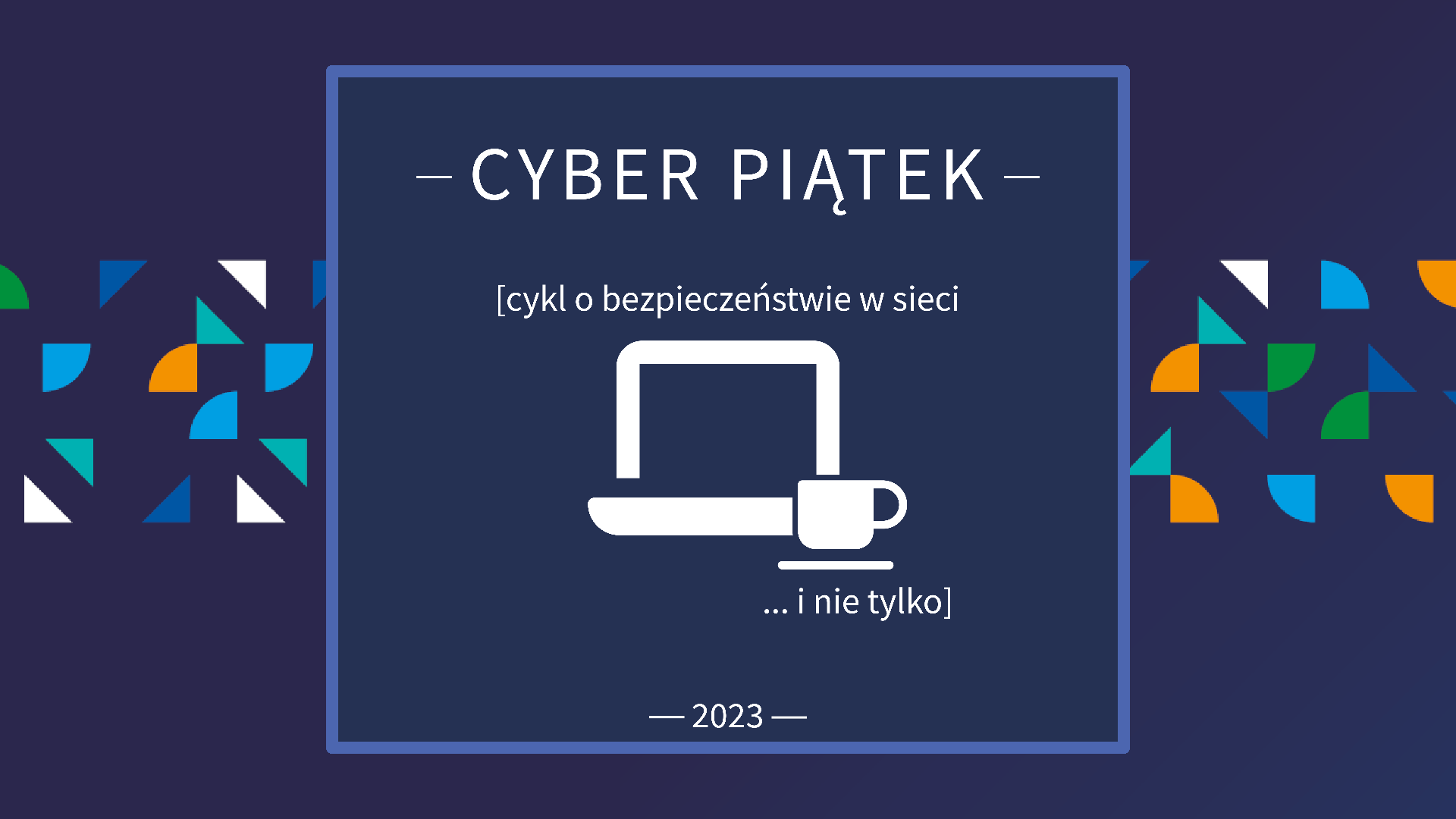 Napis o treści cyber piątki, laptop i kawa na niebieskim tle. - grafika artykułu