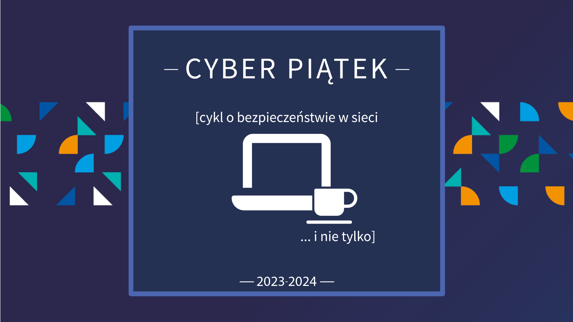 Napis o treści cyber piątki, laptop i kawa na niebieskim tle. - grafika artykułu