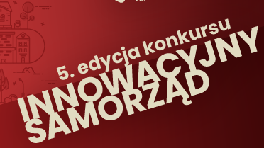 Czerwone tło z białym napisem: "5. edycja konkursu Innowacyny Samorząd". W prawym górnym rogu loga organizatorów.
