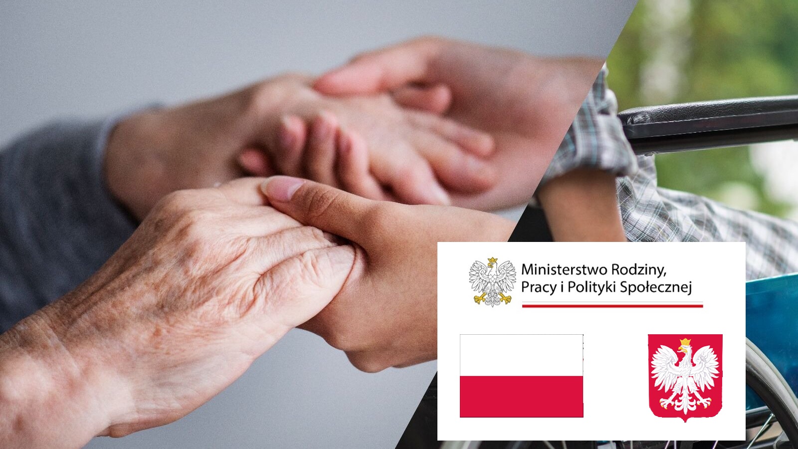 fot.Freepik Dwa zdjęcia zestawione kompozycyjnie ze sobą prezentujące osobę na wózku inwalidzkim i dłonie w uścisku.