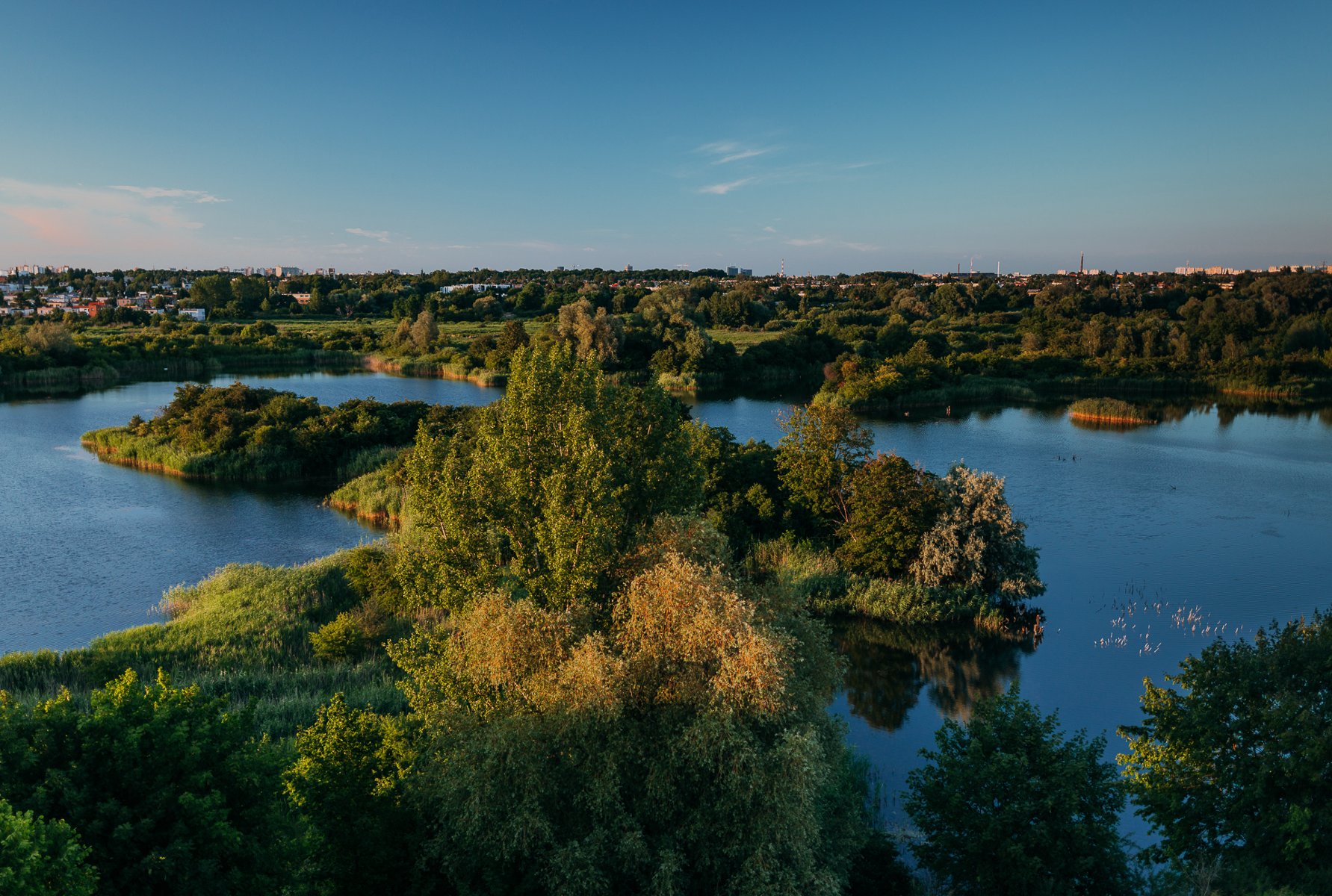 Galeria zdjęć z widokiem z wieży widokowej na tereny wód i zieleni oraz sama wieża - grafika artykułu