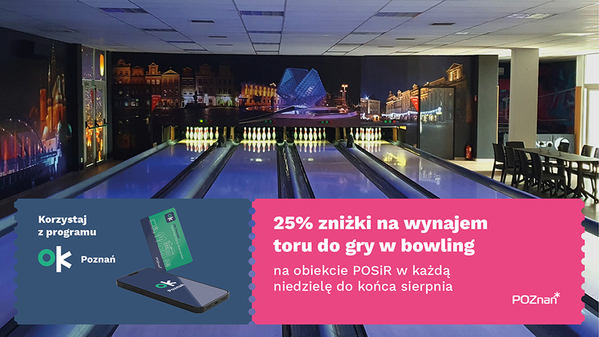 Grafika: tor do bowlingu, na zdjęciu ramka z najważniejszymi informacjami o zniżkach - grafika artykułu