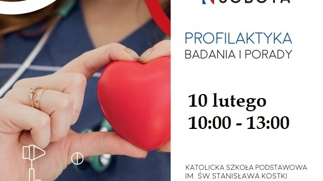 Plakat: zdjęcie osoby trzymającej plastikowe serce, obok najważniejsze informacje o wydarzeniu