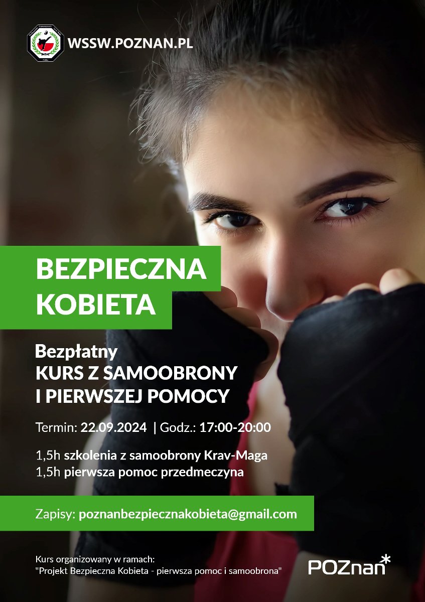 Plakat zajęć "Bezpieczna Kobieta - Samoobrona i pierwsza pomoc" - grafika artykułu