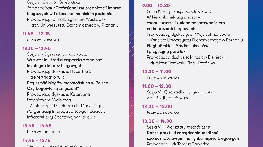 Program XI Ogólnopolskiej Konferencji Biegowej - szczegółowy program 2 dni konferencji na beżowym tle