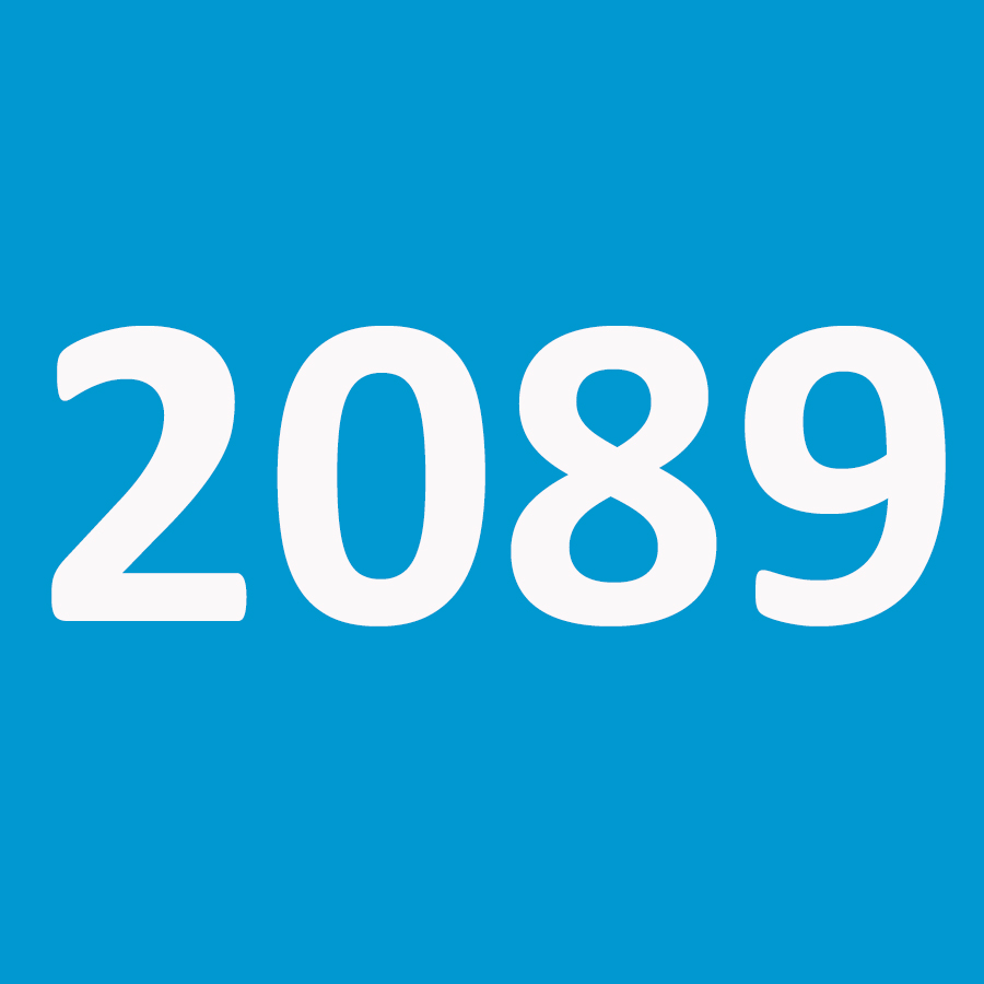 Biała cyfra 2089 na niebieski tle