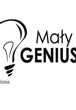 Czarna żarówka i napis "Mały Geniusz".
