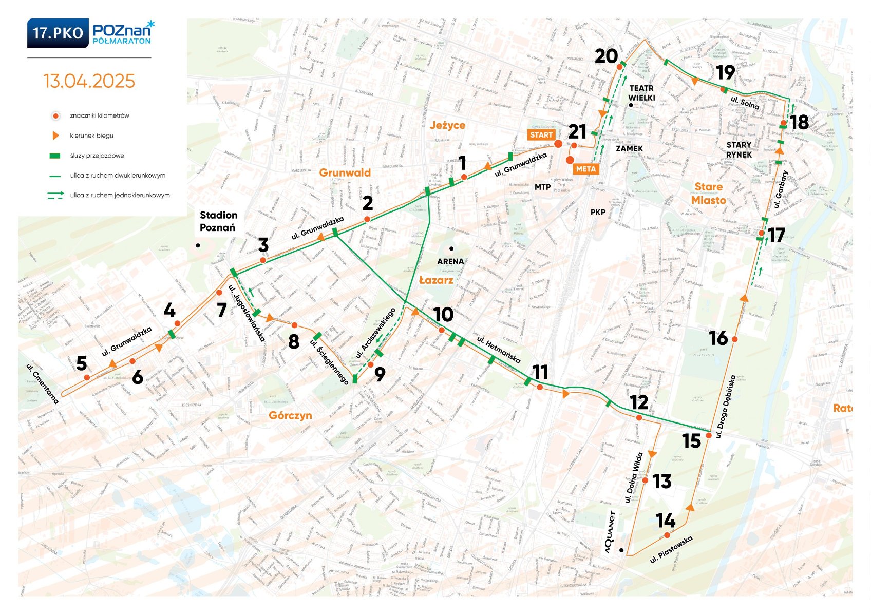 Mapa utrudnień w ruchu podczas 17.PKO Poznań Półmaratonu Mapa utrudnień w ruchu podczas 17.PKO Poznań Półmaratonu = mapa miasta z pokazanymi utrudnieniami