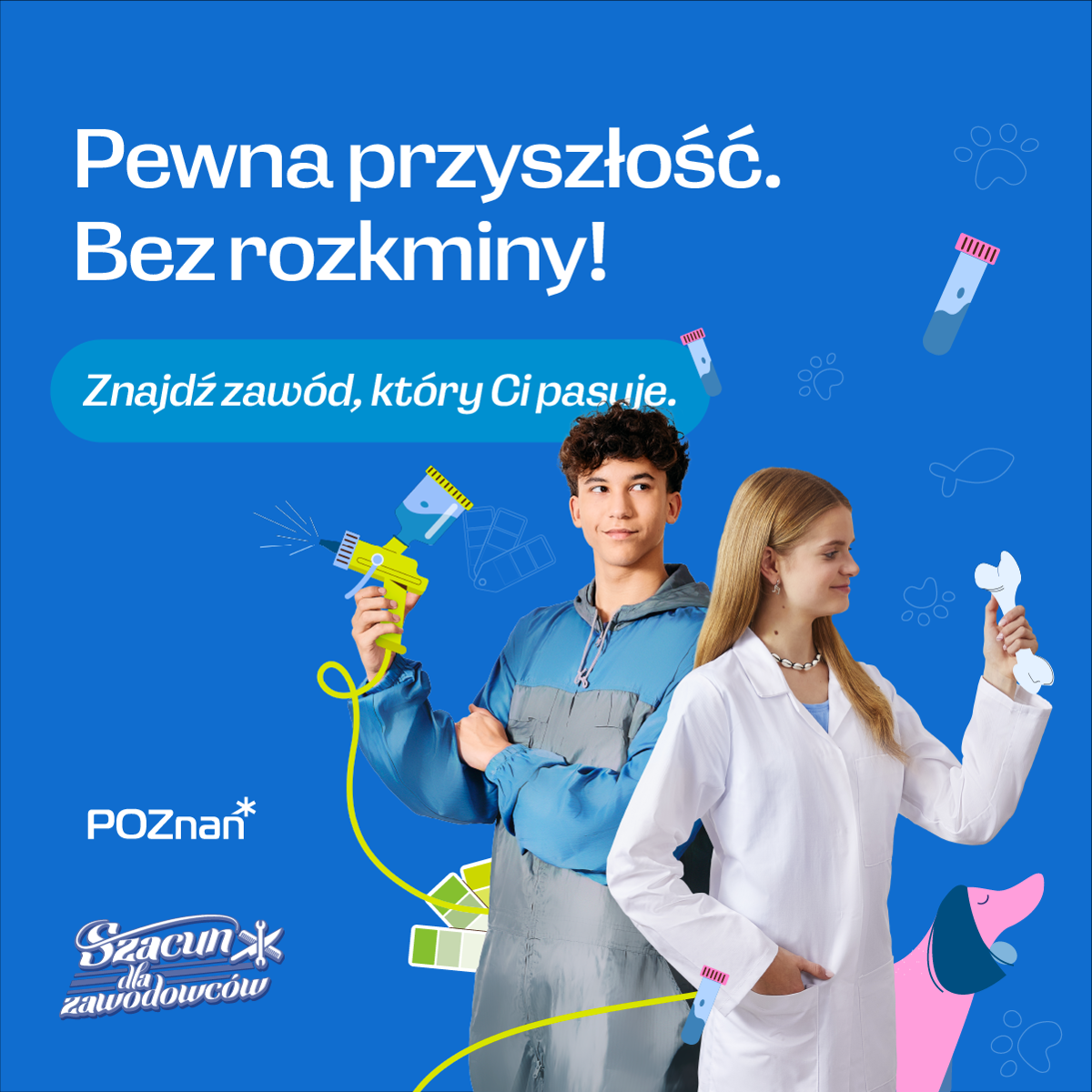 Zdjęcie przedstawia dwie osoby promujace szkolnictwo zawodowe - grafika artykułu