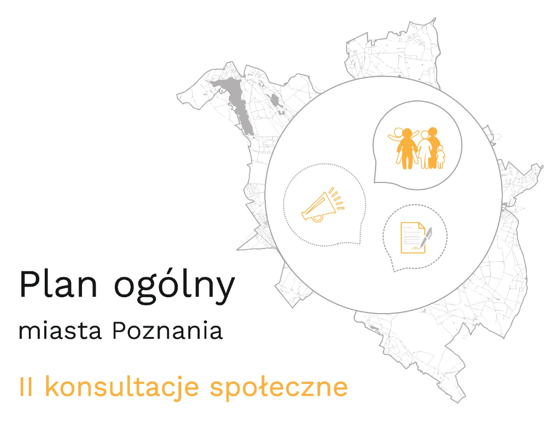 Plan miasta Poznań. Przedstawia różne strefy funkcjonalne: obszary mieszkalne oznaczone ikonami domów; środki transportu pokazane ikonami tramwaju, autobusu, samochodu i roweru; poziomy budynków numerowane od 1 do 4; tereny zielone przedstawione jako ikony drzew, oznaczające parki i zielone obszary oraz obszary komercyjne oznaczone ikonami wózków na zakupy. - grafika artykułu