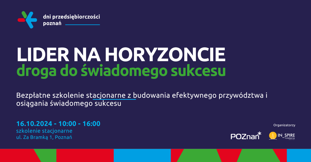 Grafika promująca konferencję Lider na horyzoncie. Na granatowym tle nazwa konferencji i szczegóły wydarzenia - grafika artykułu