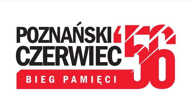 Na białymn tle czarno-czerwony napis: 'Poznański Czerwiec '56. Bieg pamięci".