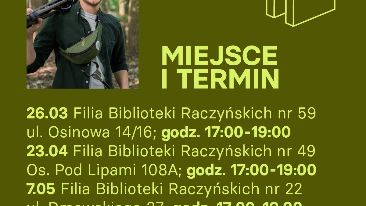 Grafika jest plakatem zapraszającym do udziału w spotkaniach "Trzy popołudnia z Polą", które odbędą się w filiach Biblioteki Raczyńskich