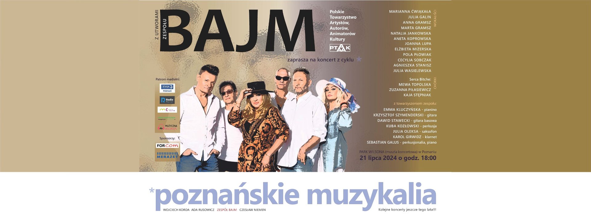 Plakat wydarzenia. Na nim przerobione zdjęcie zespołu Bajm i lista artystów, którzy odśpiewają ich piosenki. - grafika artykułu