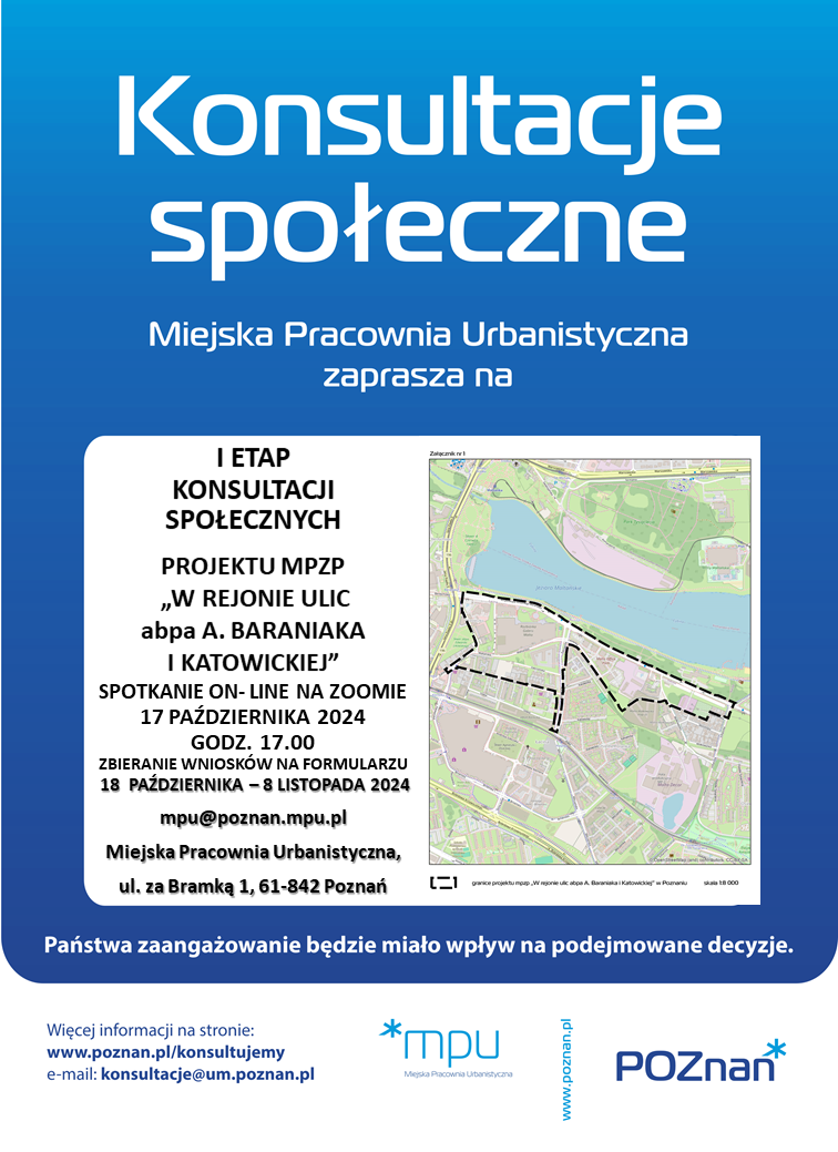 Plakat mpzp "W rejonie ulic abpa A. Baraniaka i Katowickiej" w Poznaniu