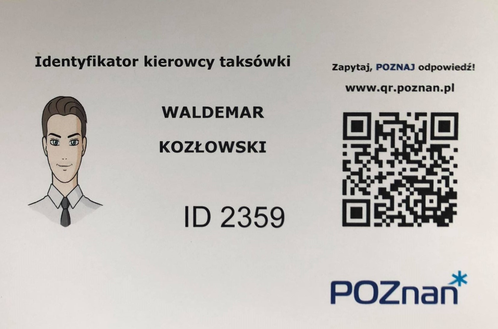 Przód identyfikatora taxi.