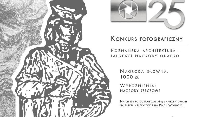 Galeria zdjęć przedstawia grafiki z rysunkiem sylwetki Jana Baptysty Quadro oraz napisem: Konkurs fotograficzny. Poznańska architektura - laureaci Nagrody Quadro.