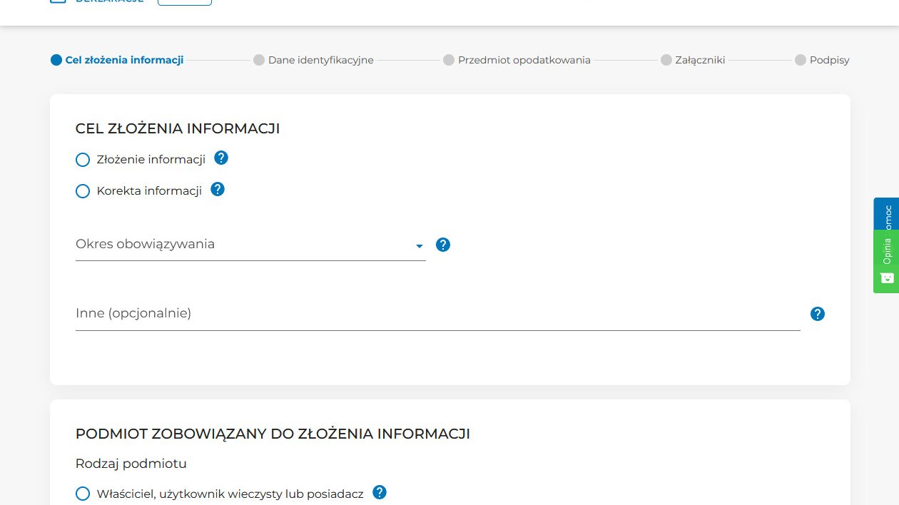 Zrzut ekranu ze strony Przyjazne Deklaracje, na którym widać formularz deklaracji podatkowej.