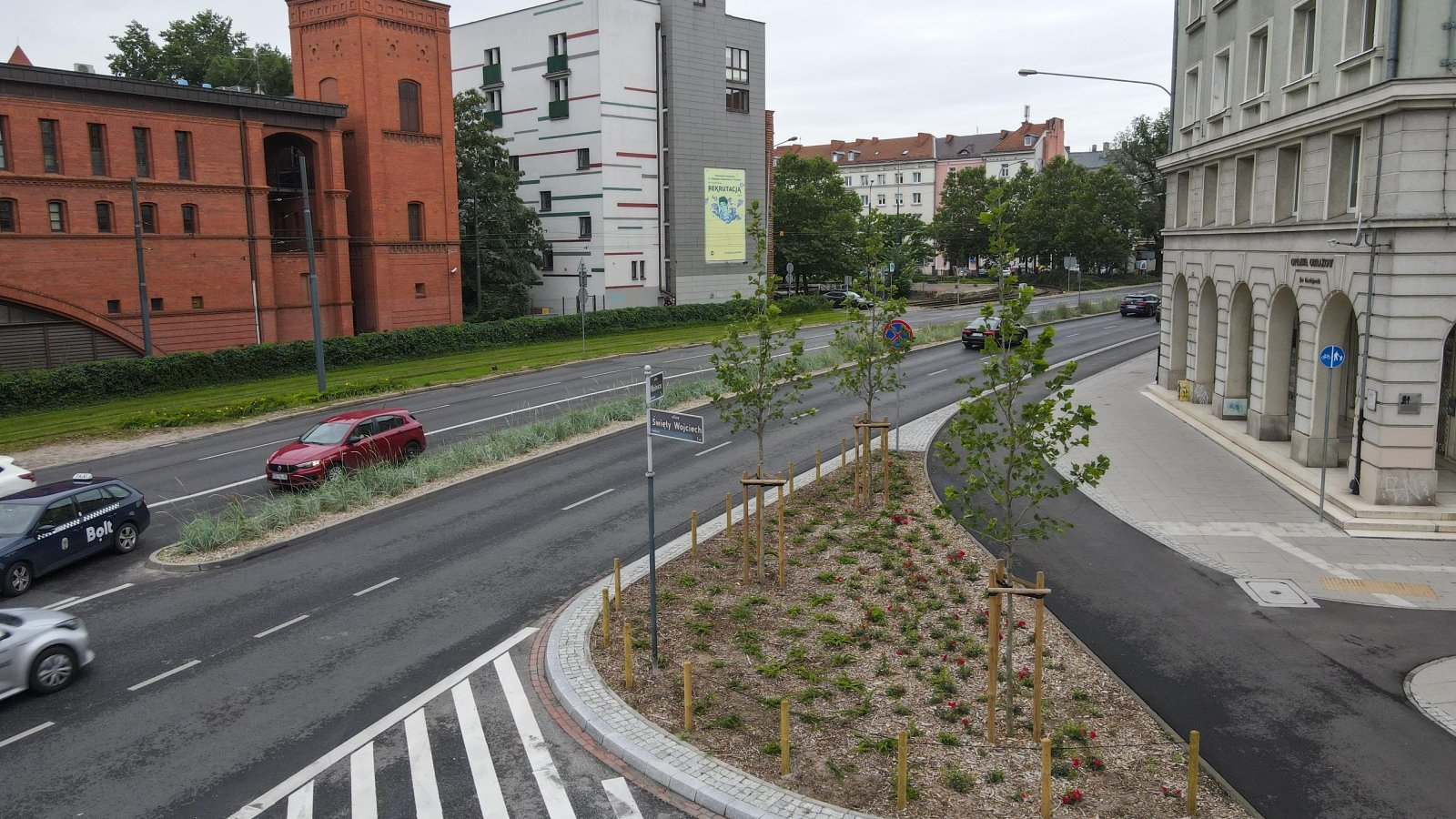 Galeria zdjęć przedstawia zieleń przy nowej drodze rowerowej na Starym Mieście.